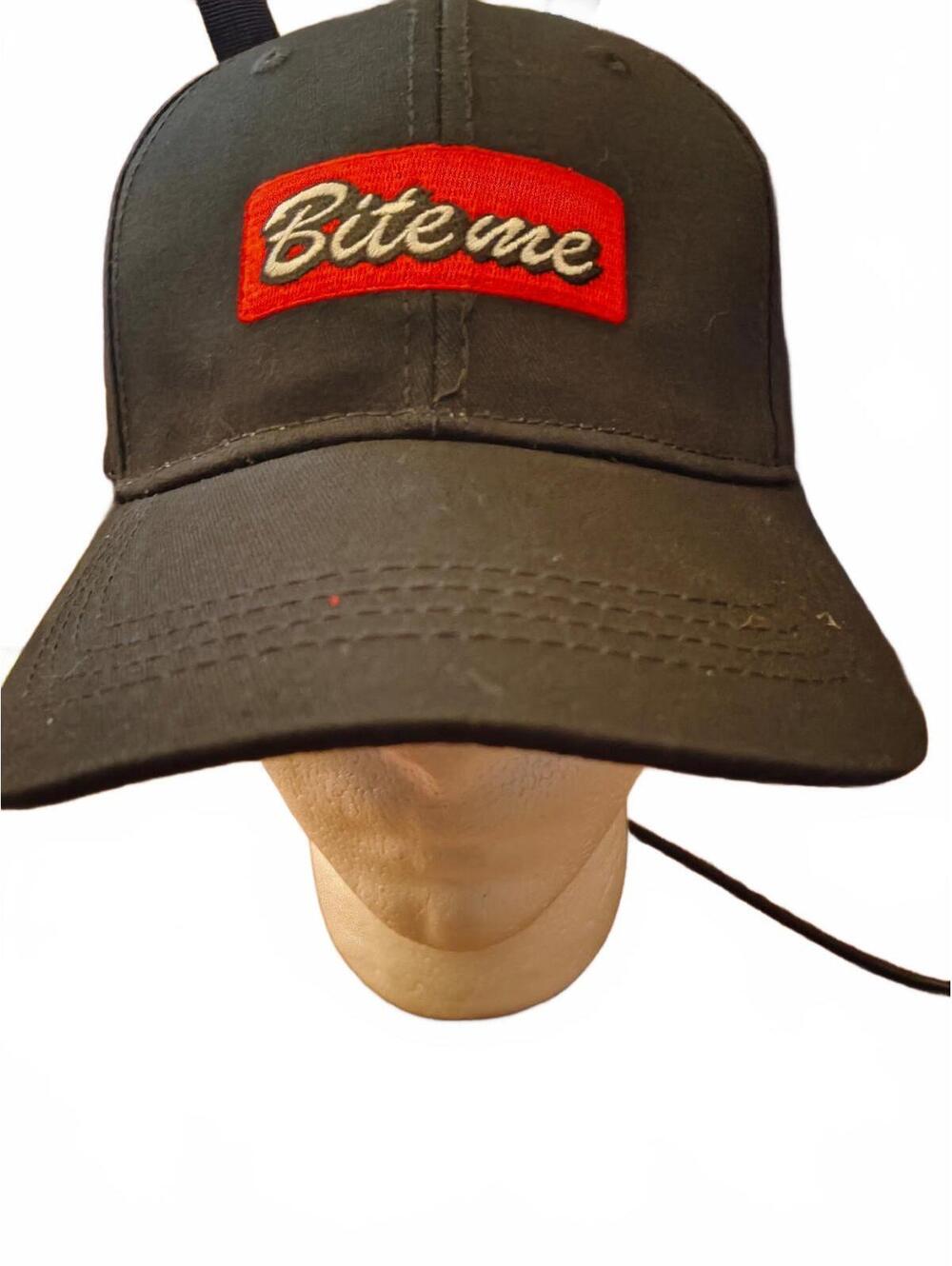 NWT - Bite Me - Black Baseball Hat Cap -  Adjustable strapback - Giant Garments